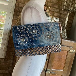 HANDBAG REPUBLIC ROSE GOLD PURSE HANDBAG NEW BLING EMBELLISHED FAUX DIAMONDS